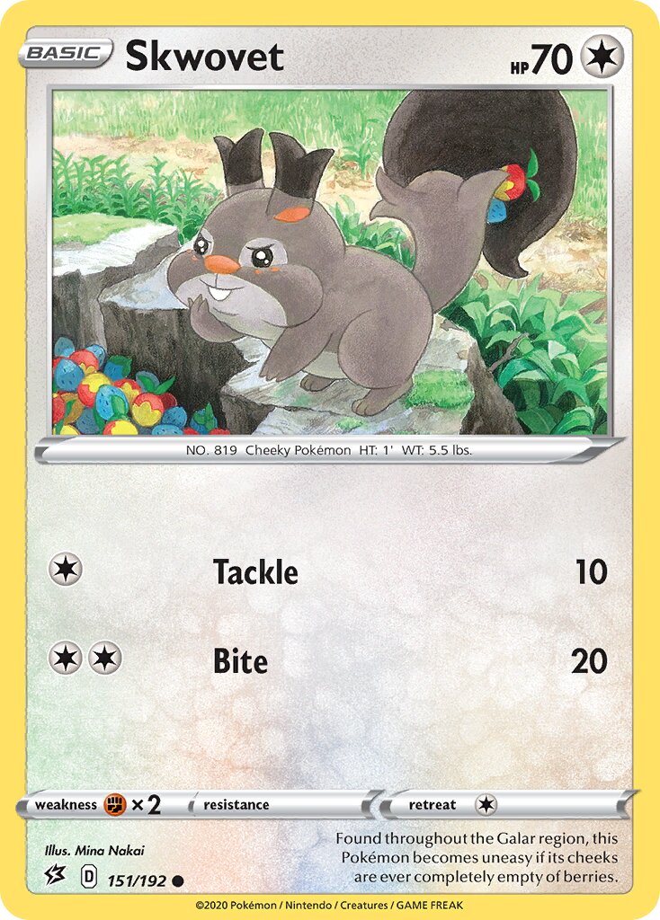 Skwovet 151/192 — Rebel Clash (English Pokémon TCG card)