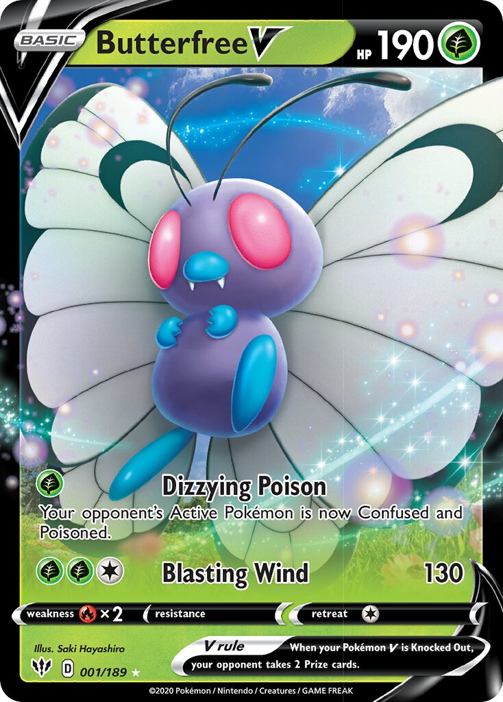 Butterfree V 001/189 — Darkness Ablaze (English Pokémon TCG card)