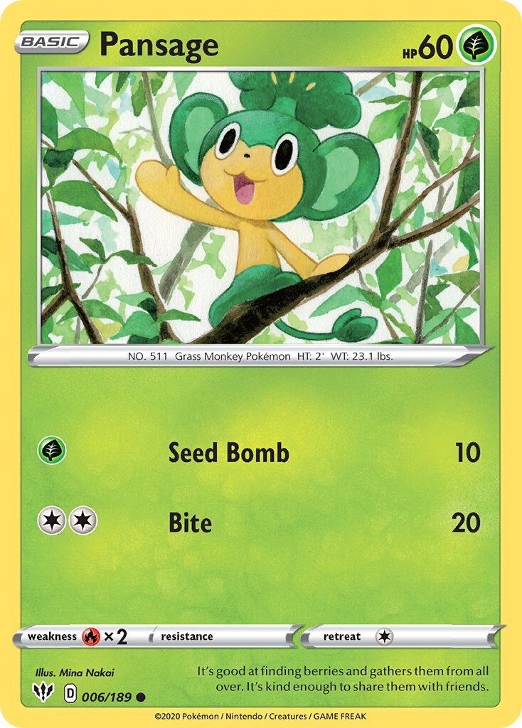 Pansage 006/189 — Darkness Ablaze (English Pokémon TCG card)