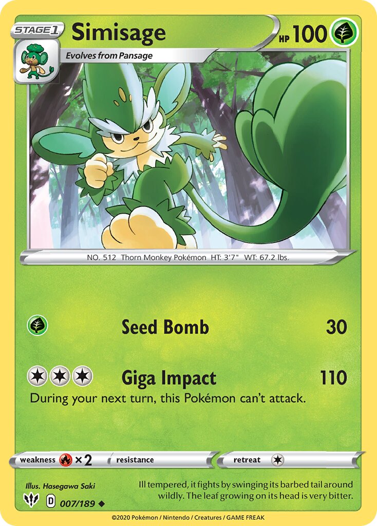Simisage 007/189 — Darkness Ablaze (English Pokémon TCG card)