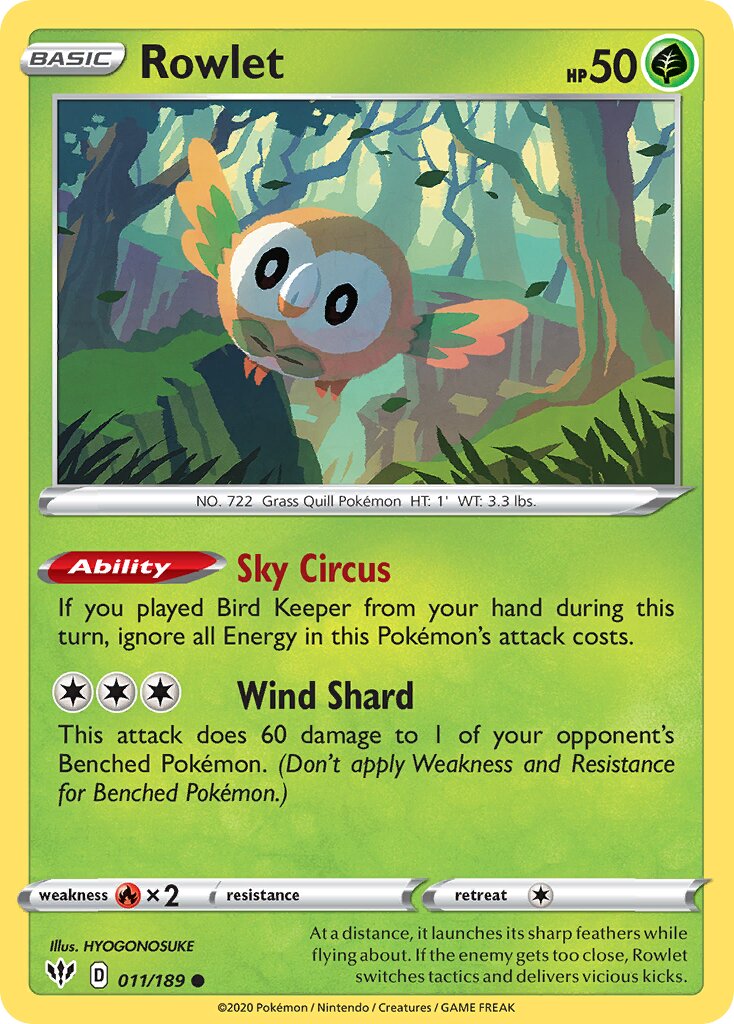 Rowlet 011/189 — Darkness Ablaze (English Pokémon TCG card)