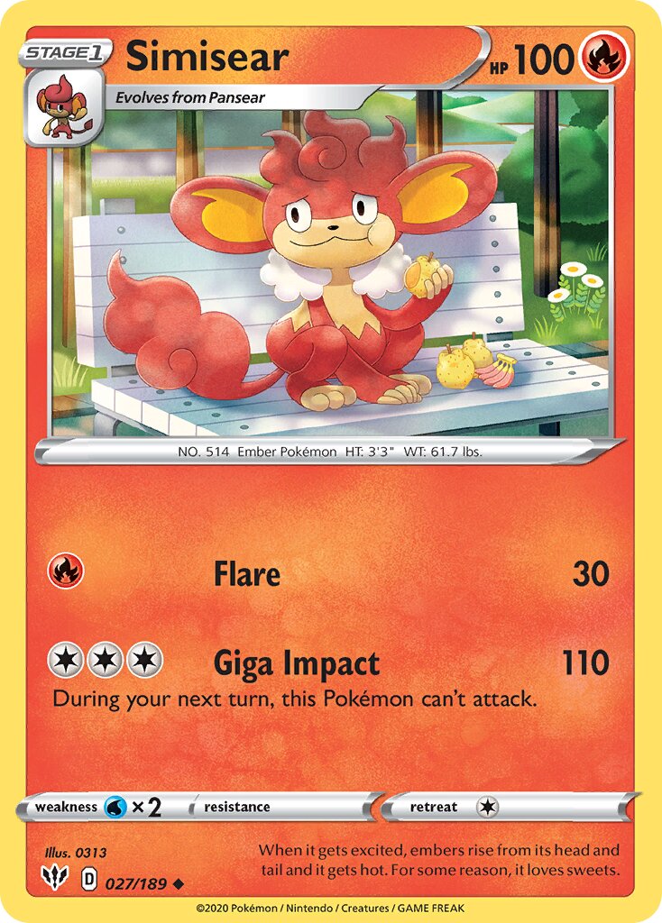Simisear 027/189 — Darkness Ablaze (English Pokémon TCG card)
