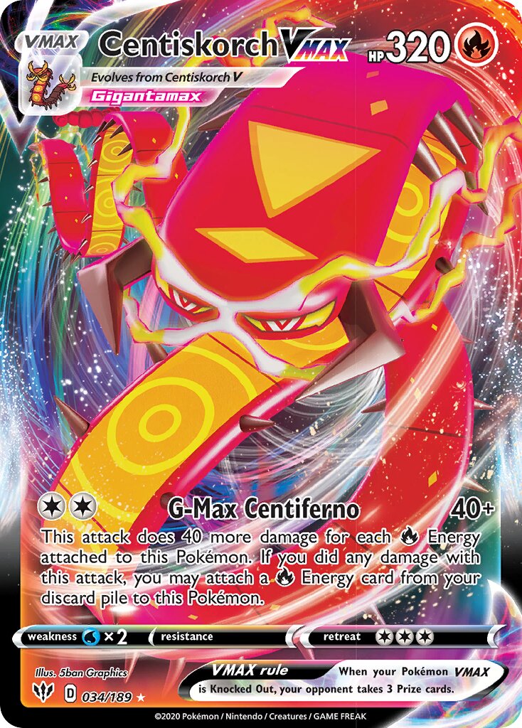Centiskorch VMAX 034/189 — Darkness Ablaze (English Pokémon TCG card)