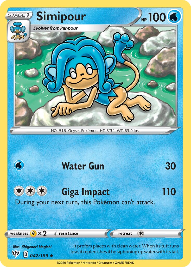 Simipour 042/189 — Darkness Ablaze (English Pokémon TCG card)
