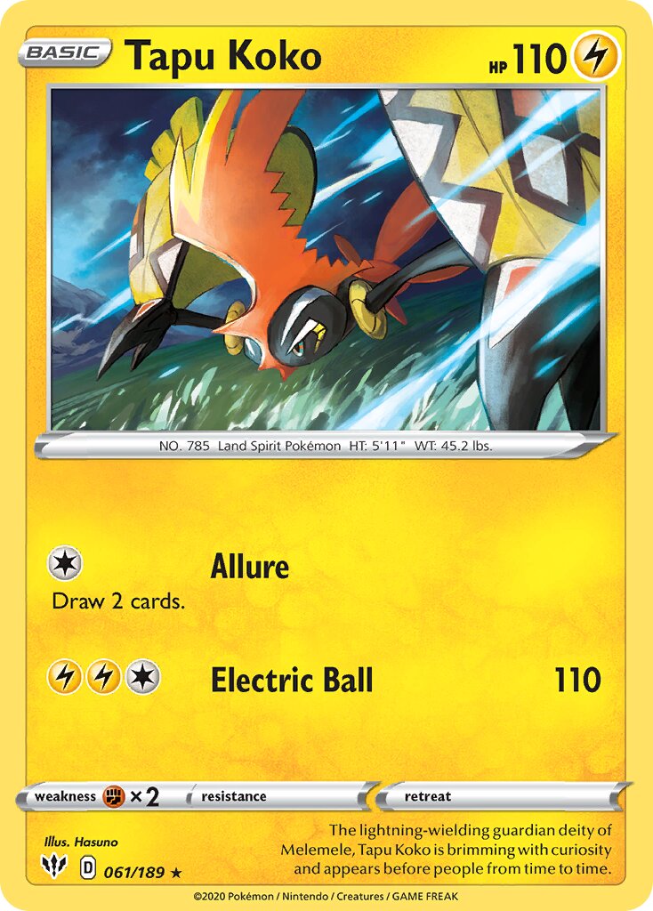 Tapu Koko 061/189 — Darkness Ablaze (English Pokémon TCG card)