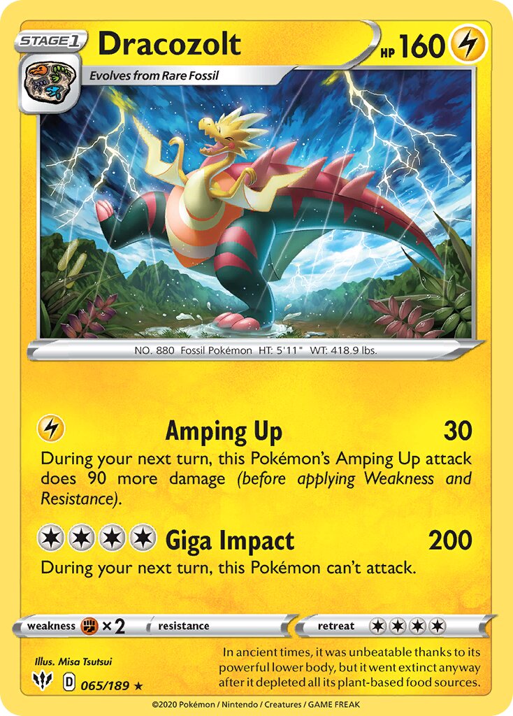 Dracozolt 065/189 — Darkness Ablaze (English Pokémon TCG card)