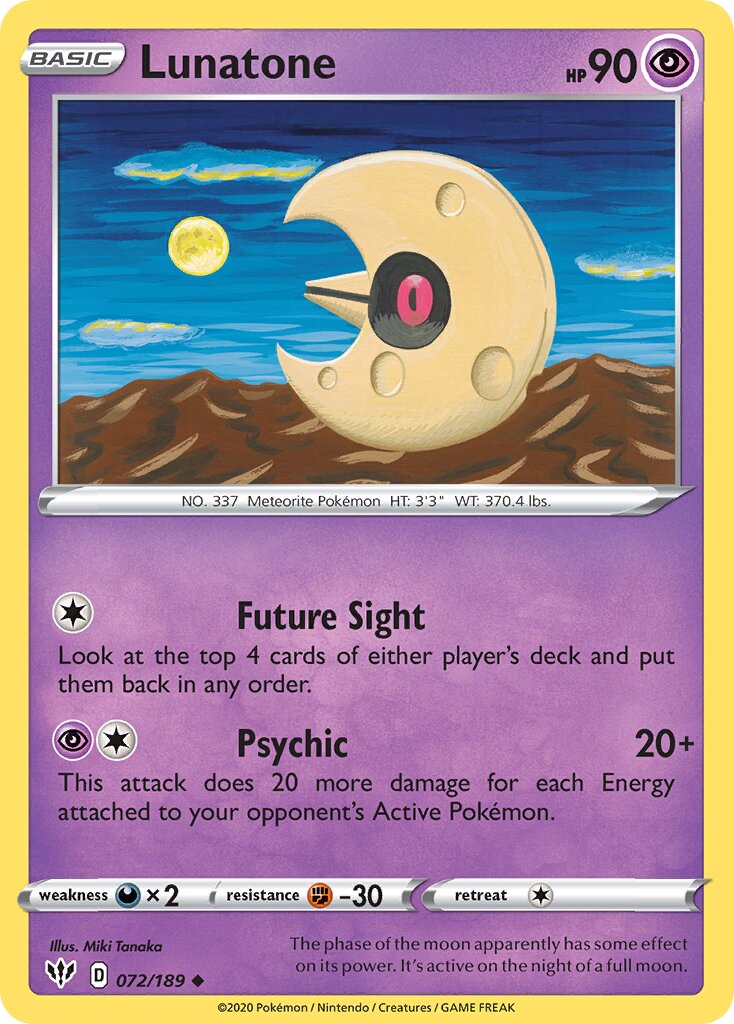Lunatone 072/189 — Darkness Ablaze (English Pokémon TCG card)
