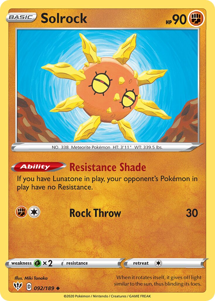 Solrock 092/189 — Darkness Ablaze (English Pokémon TCG card)