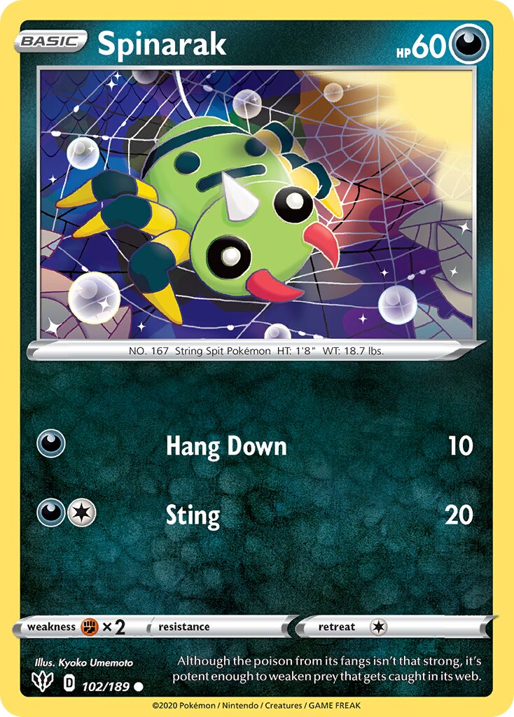 Spinarak 102/189 — Darkness Ablaze (English Pokémon TCG card)