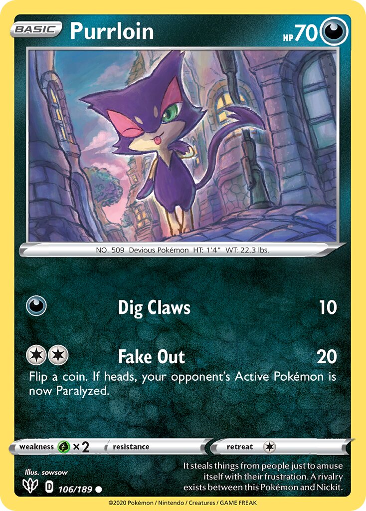 Purrloin 106/189 — Darkness Ablaze (English Pokémon TCG card)