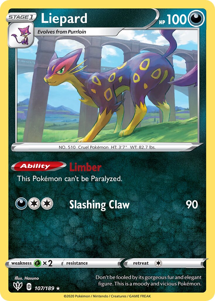 Liepard 107/189 — Darkness Ablaze (English Pokémon TCG card)