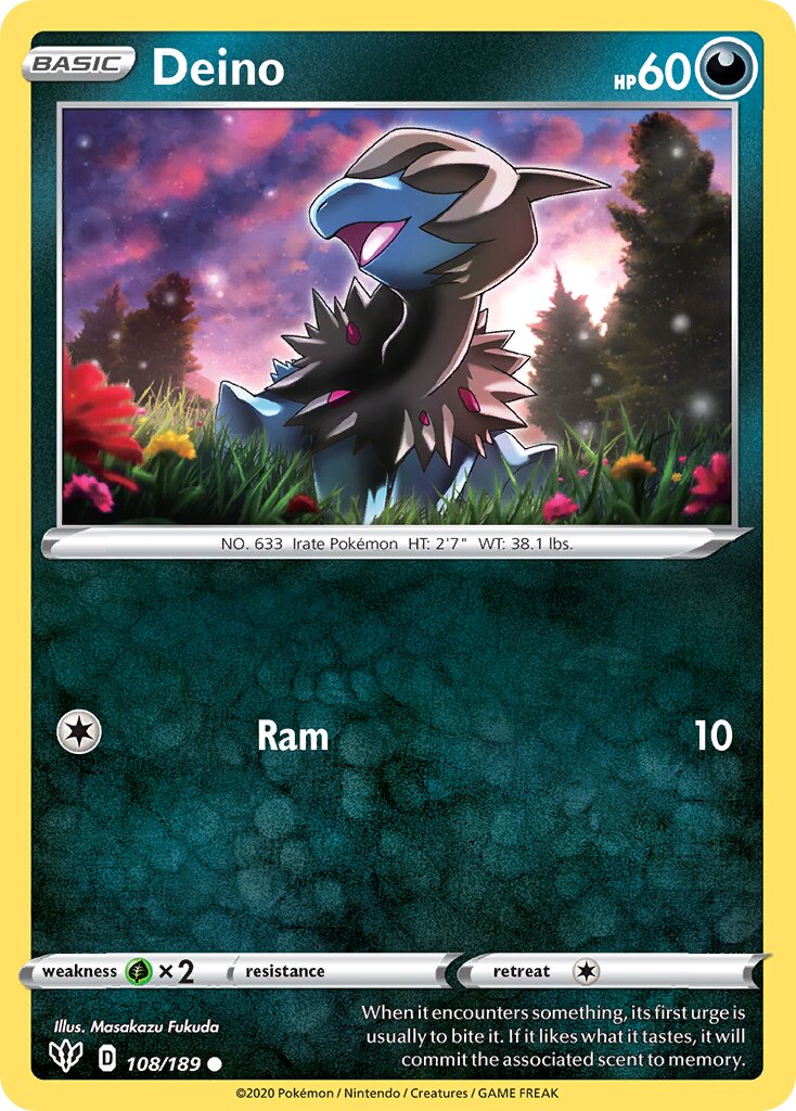 Deino 108/189 — Darkness Ablaze (English Pokémon TCG card)