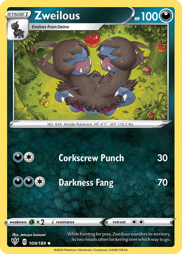 Zweilous 109/189 — Darkness Ablaze (English Pokémon TCG card)