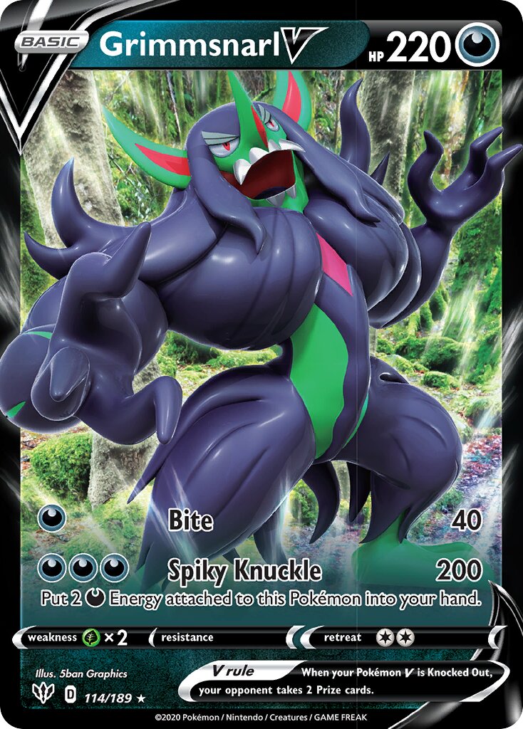 Grimmsnarl V 114/189 — Darkness Ablaze (English Pokémon TCG card)