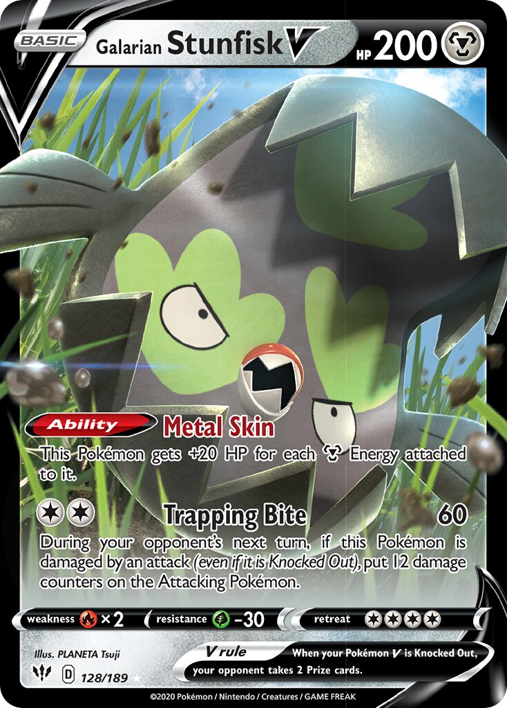 Galarian Stunfisk V 128/189 — Darkness Ablaze (English Pokémon TCG card)