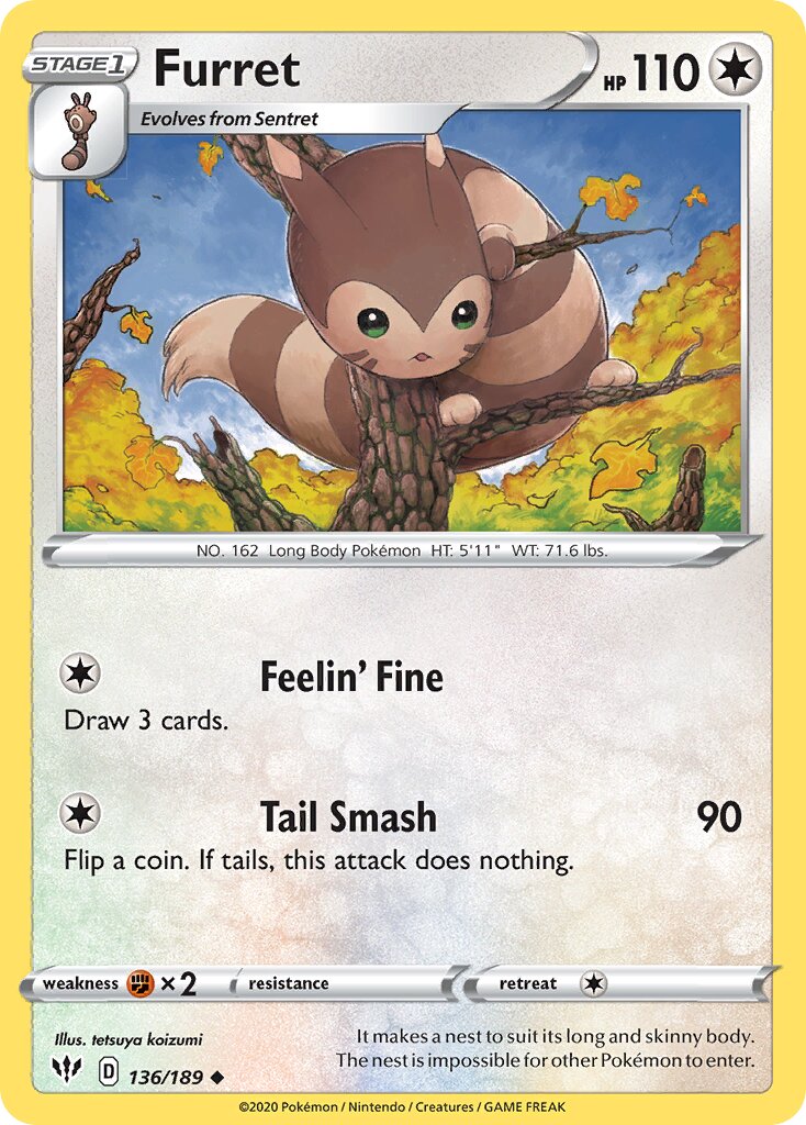 Furret 136/189 — Darkness Ablaze (English Pokémon TCG card)