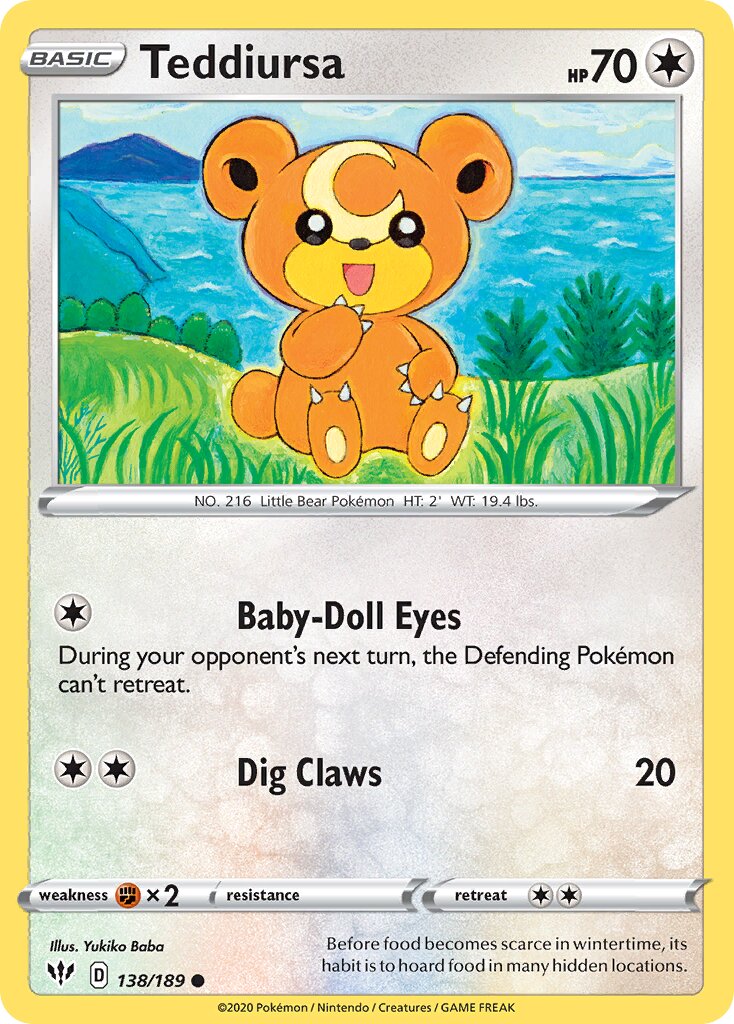 Teddiursa 138/189 — Darkness Ablaze (English Pokémon TCG card)