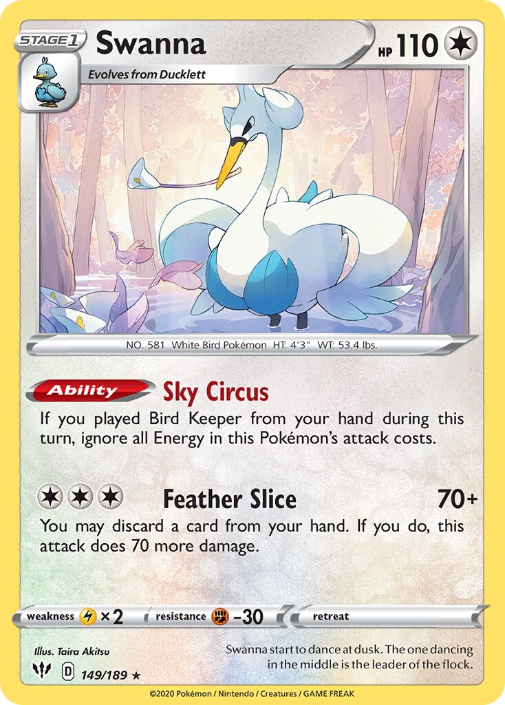 Swanna 149/189 — Darkness Ablaze (English Pokémon TCG card)