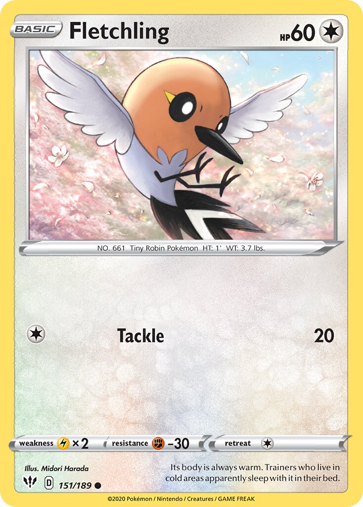 Fletchling 151/189 — Darkness Ablaze (English Pokémon TCG card)