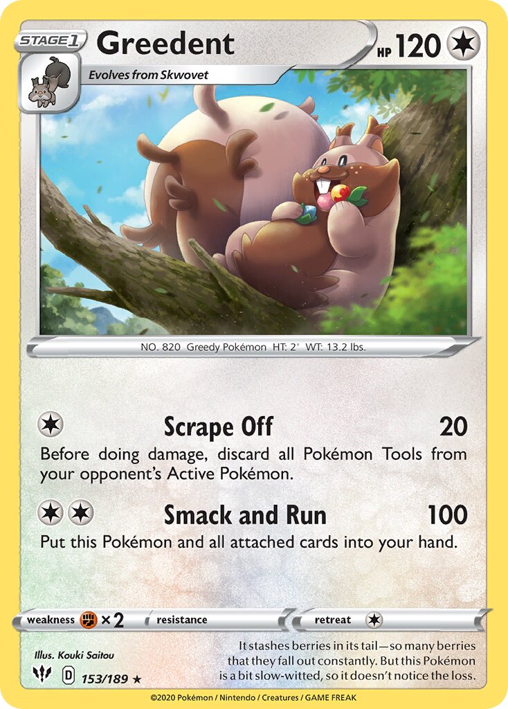 Greedent 153/189 — Darkness Ablaze (English Pokémon TCG card)
