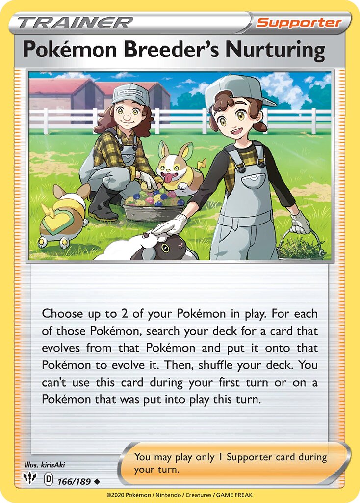 Pokémon Breeder's Nurturing 166/189 — Darkness Ablaze (English Pokémon TCG card)