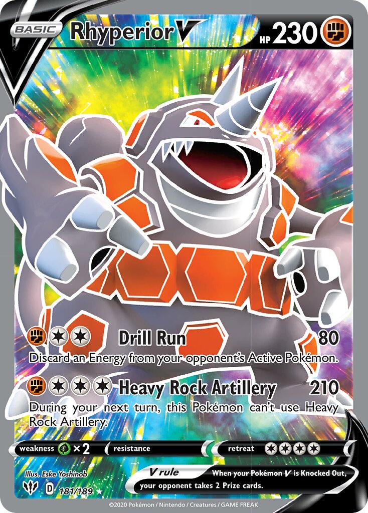 Rhyperior V 181/189 — Darkness Ablaze (English Pokémon TCG card)