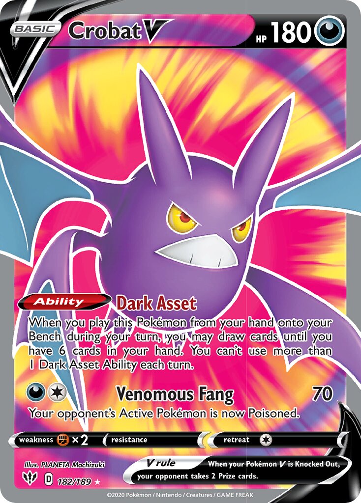Crobat V 182/189 — Darkness Ablaze (English Pokémon TCG card)