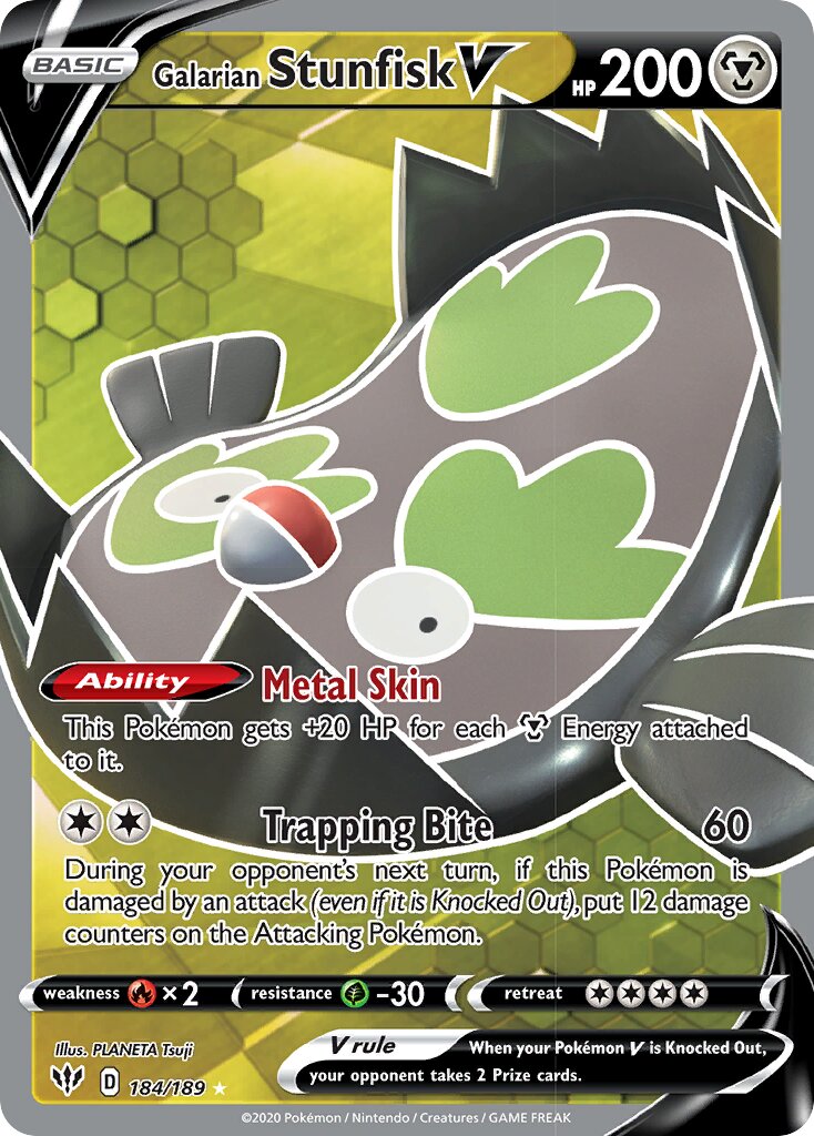 Galarian Stunfisk V 184/189 — Darkness Ablaze (English Pokémon TCG card)