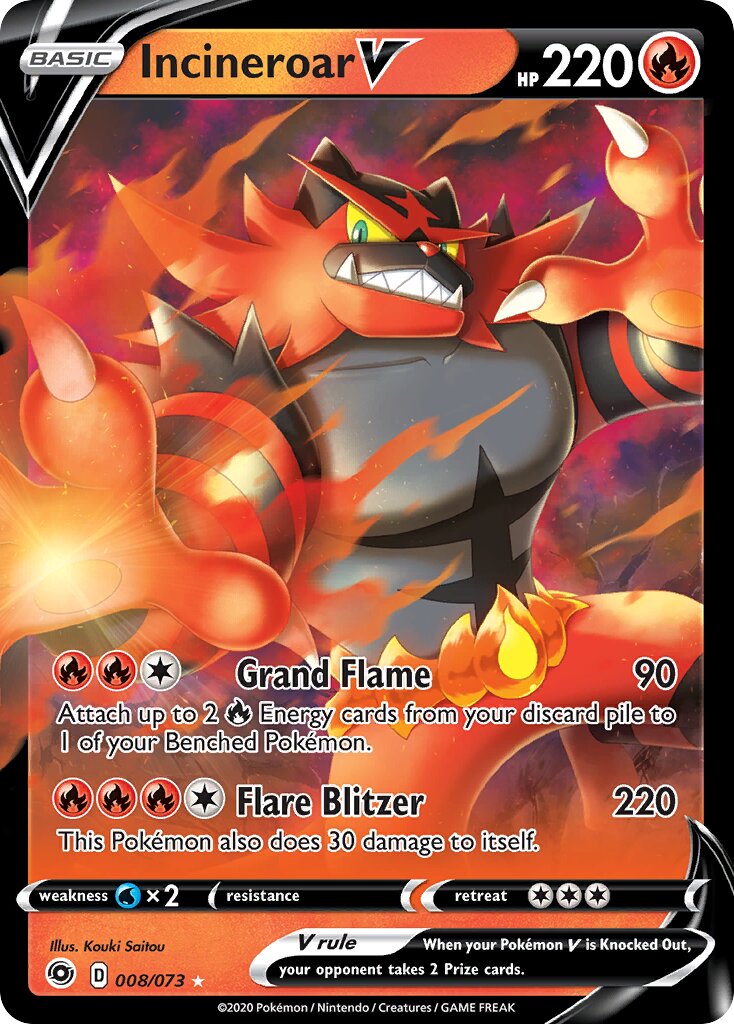Incineroar V 008/73 — Champion's Path (English Pokémon TCG card)