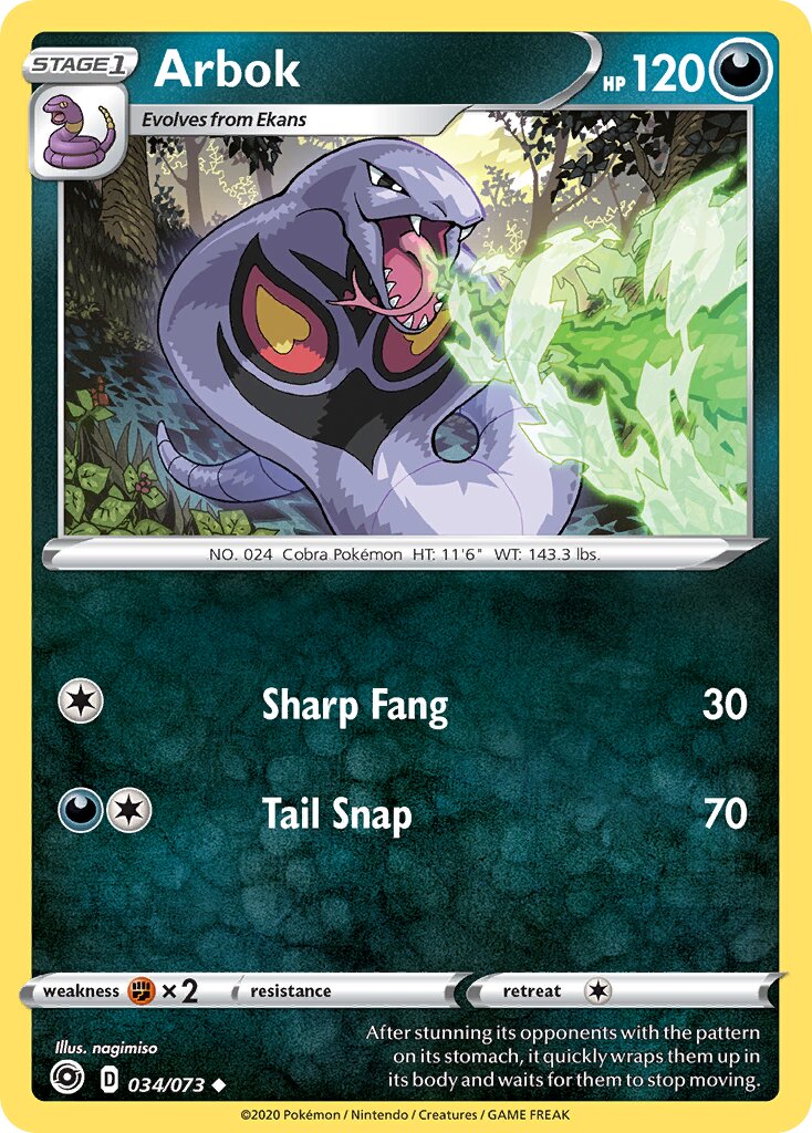 Arbok 034/73 — Champion's Path (English Pokémon TCG card)