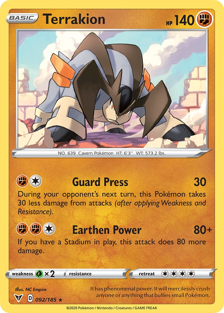 Terrakion 092/185 — Vivid Voltage (English Pokémon TCG card)