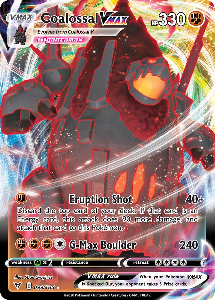 Coalossal VMAX 099/185 — Vivid Voltage (English Pokémon TCG card)