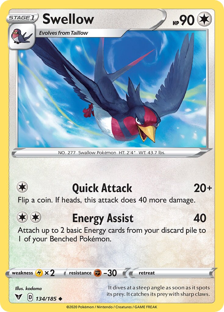 Swellow 134/185 — Vivid Voltage (English Pokémon TCG card)