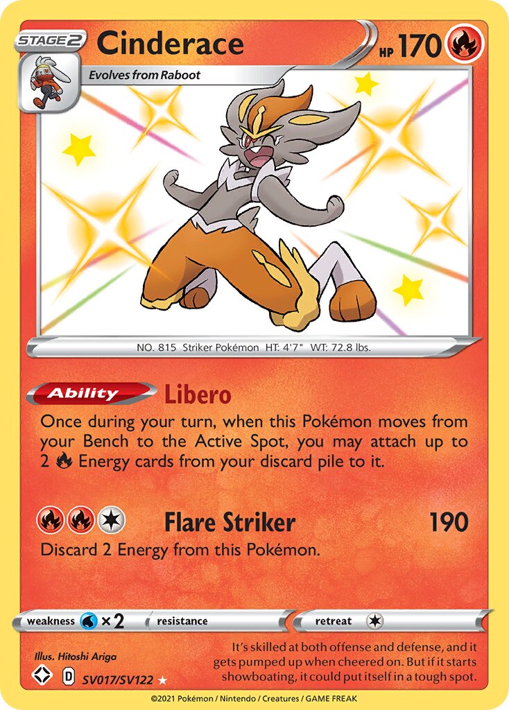 Cinderace SV017/SV122 — Shining Fates (English Pokémon TCG card)