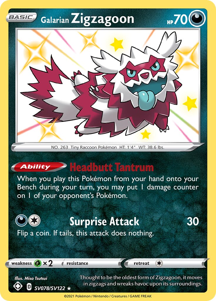 Galarian Zigzagoon SV078/SV122 — Shining Fates (English Pokémon TCG card)