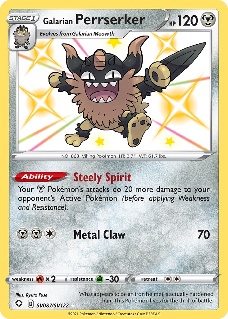 Galarian Perrserker SV087/SV122 — Shining Fates (English Pokémon TCG card)