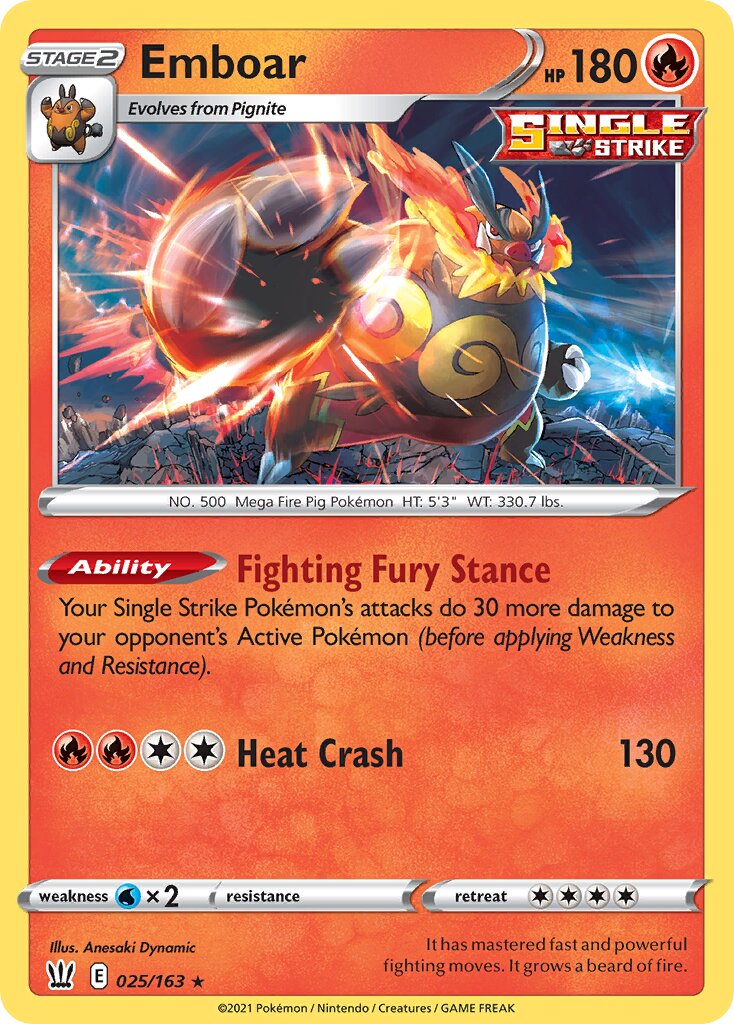 Emboar 025/163 — Battle Styles (English Pokémon TCG card)
