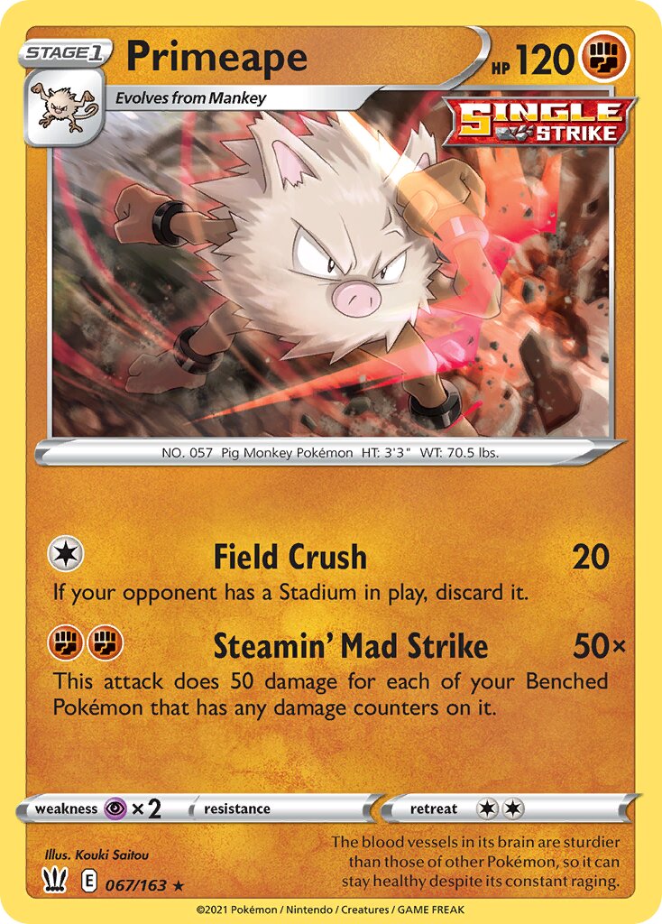 Primeape 067/163 — Battle Styles (English Pokémon TCG card)