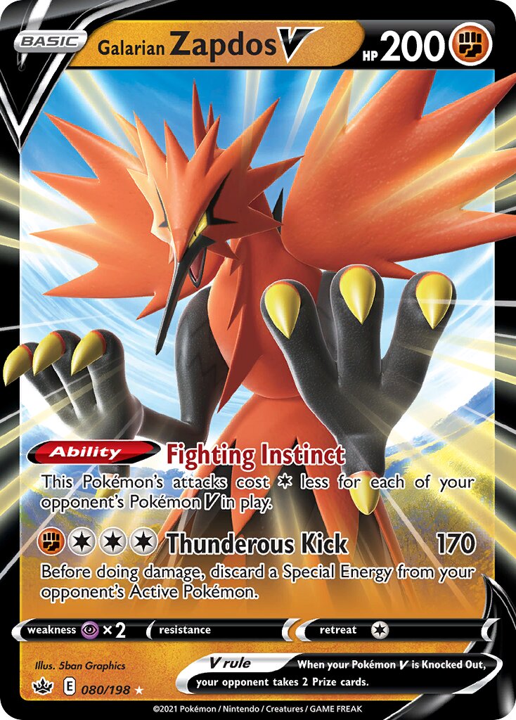 Galarian Zapdos V 080/198 — Chilling Reign (English Pokémon TCG card)