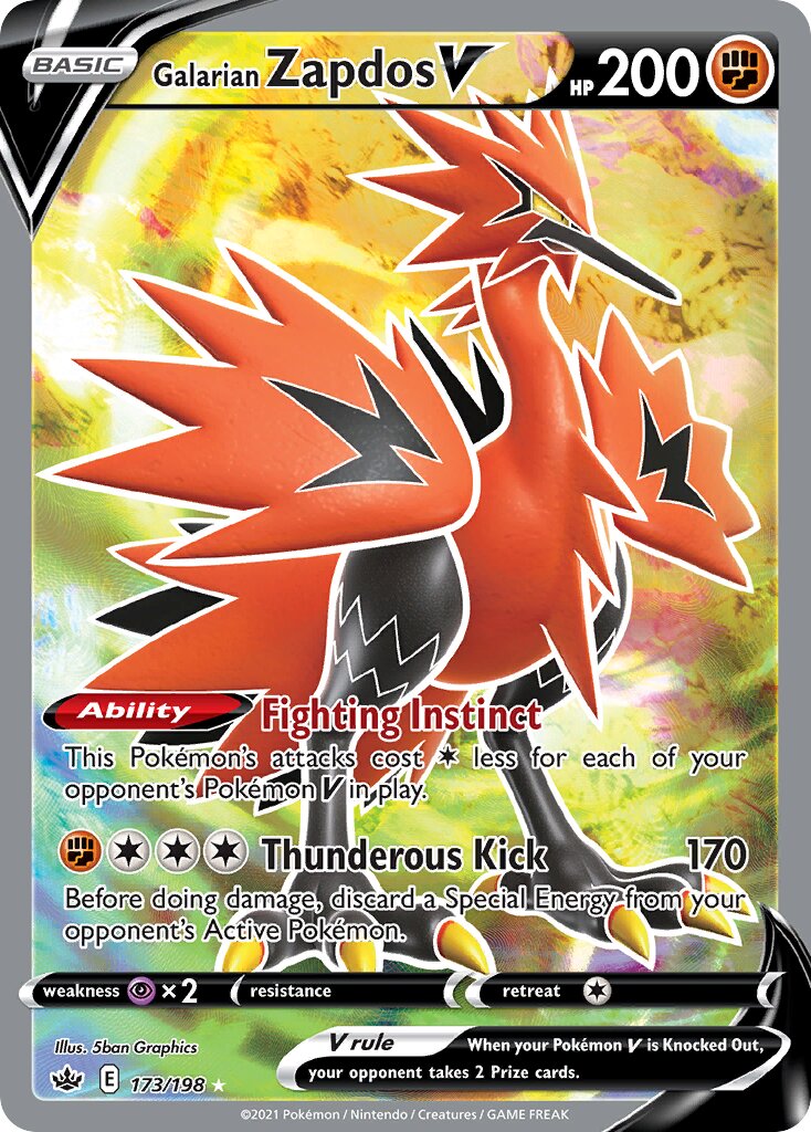 Galarian Zapdos V 173/198 — Chilling Reign (English Pokémon TCG card)