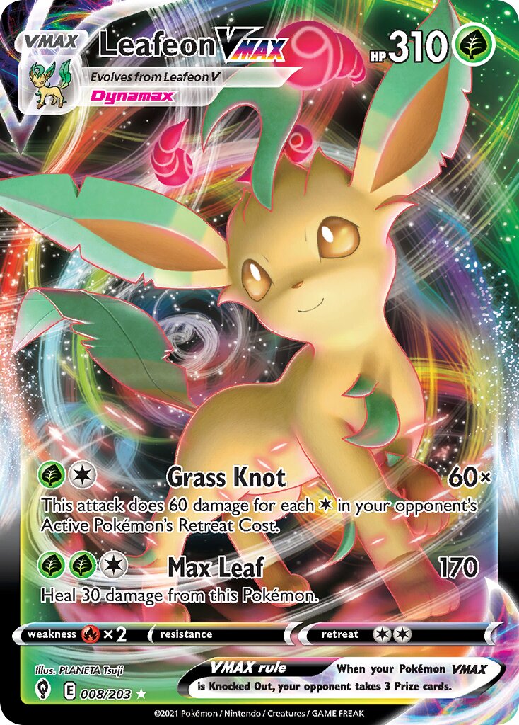 Leafeon VMAX 008/203 — Evolving Skies (English Pokémon TCG card)