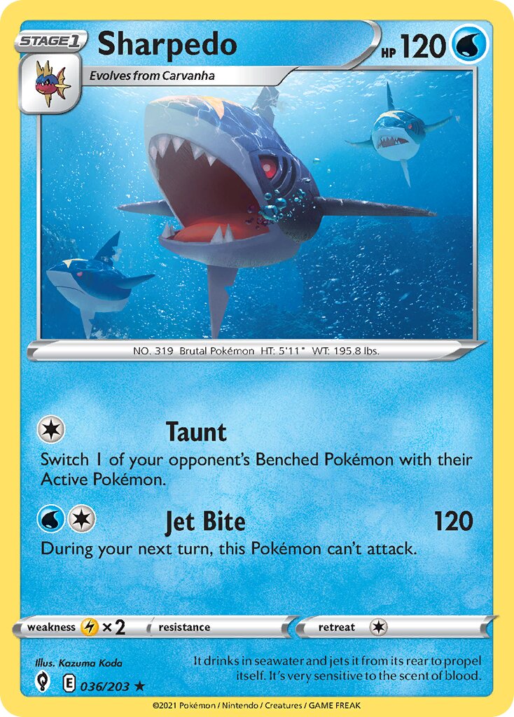 Sharpedo 036/203 — Evolving Skies (English Pokémon TCG card)