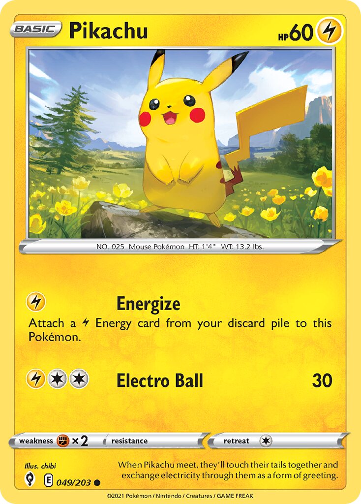 Pikachu 049/203 — Evolving Skies (English Pokémon TCG card)