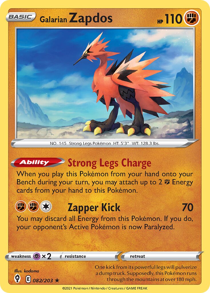 Galarian Zapdos 082/203 — Evolving Skies (English Pokémon TCG card)