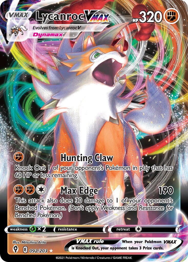 Lycanroc VMAX 092/203 — Evolving Skies (English Pokémon TCG card)