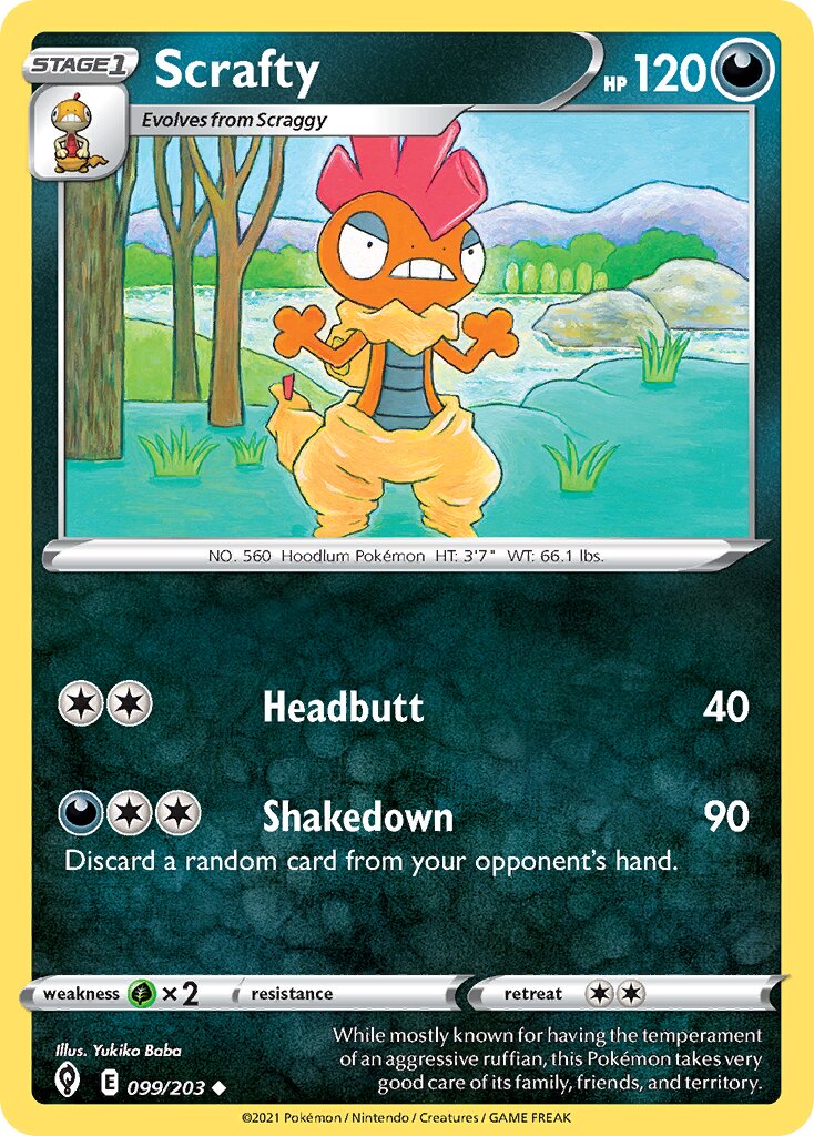 Scrafty 099/203 — Evolving Skies (English Pokémon TCG card)