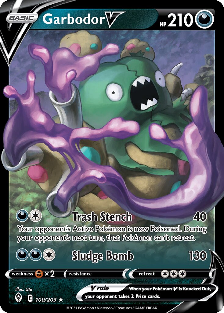 Garbodor V 100/203 — Evolving Skies (English Pokémon TCG card)