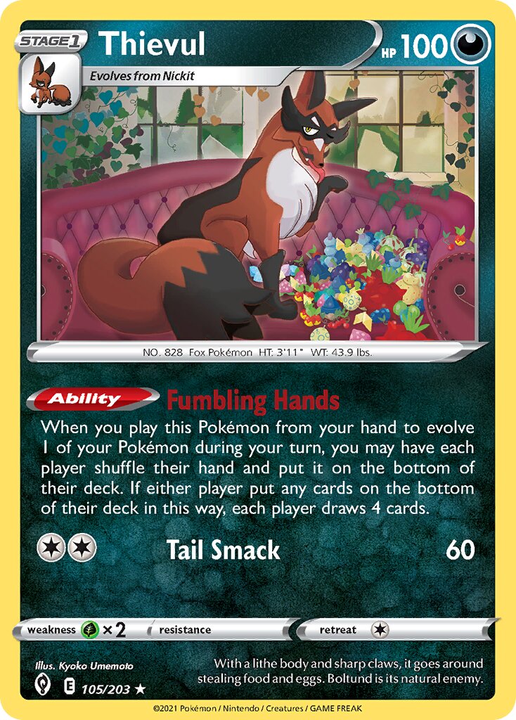 Thievul 105/203 — Evolving Skies (English Pokémon TCG card)