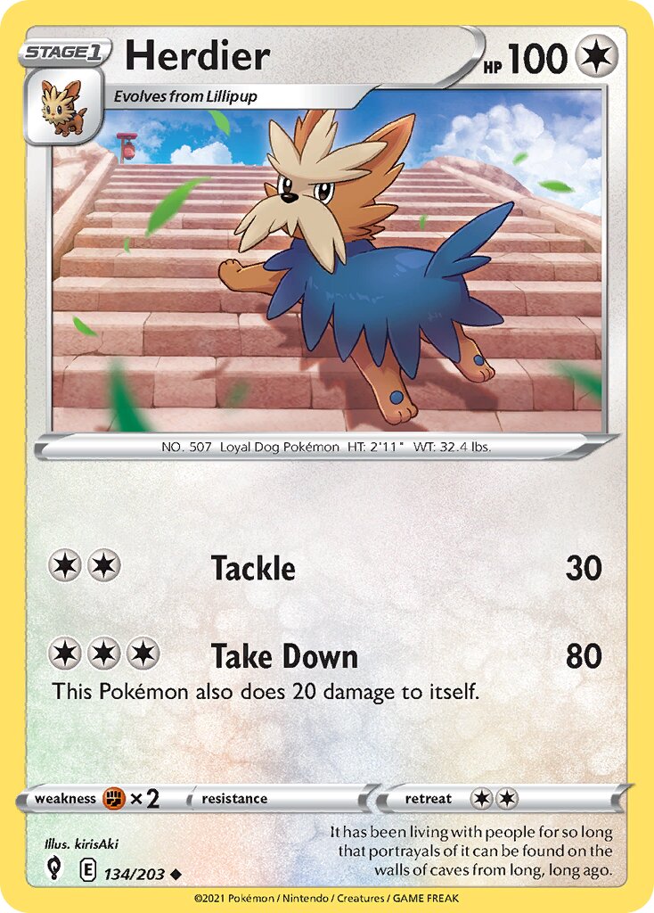 Herdier 134/203 — Evolving Skies (English Pokémon TCG card)