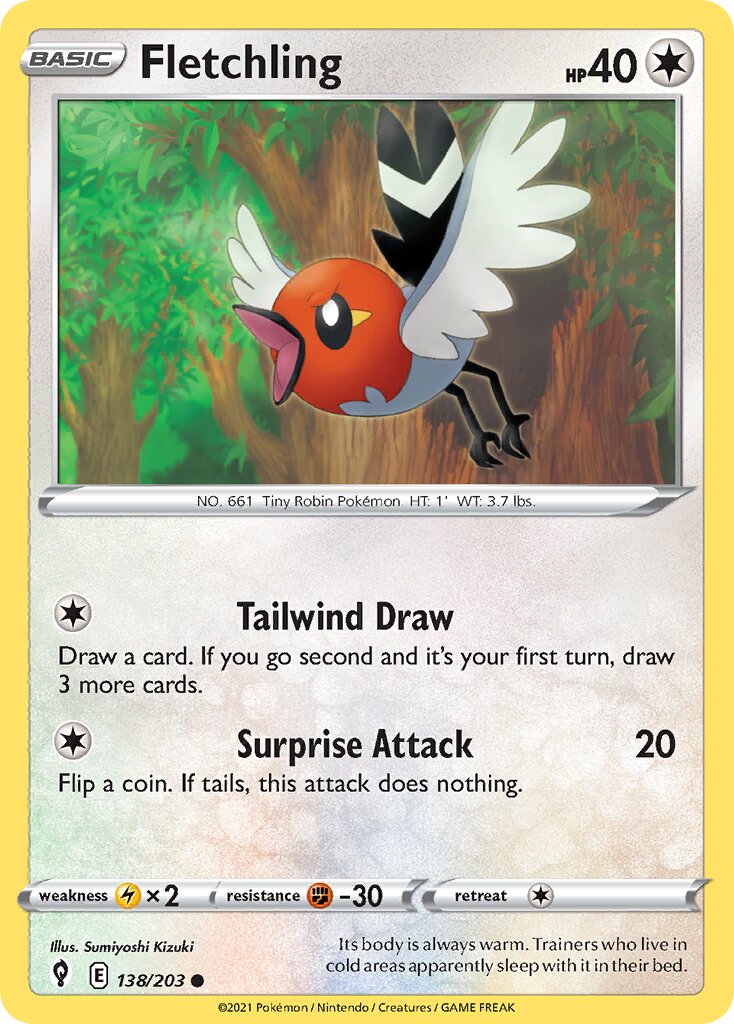 Fletchling 138/203 — Evolving Skies (English Pokémon TCG card)